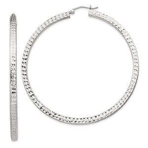 Sterling Silver D/C 3x60mm Square Tube Hoop Earrings